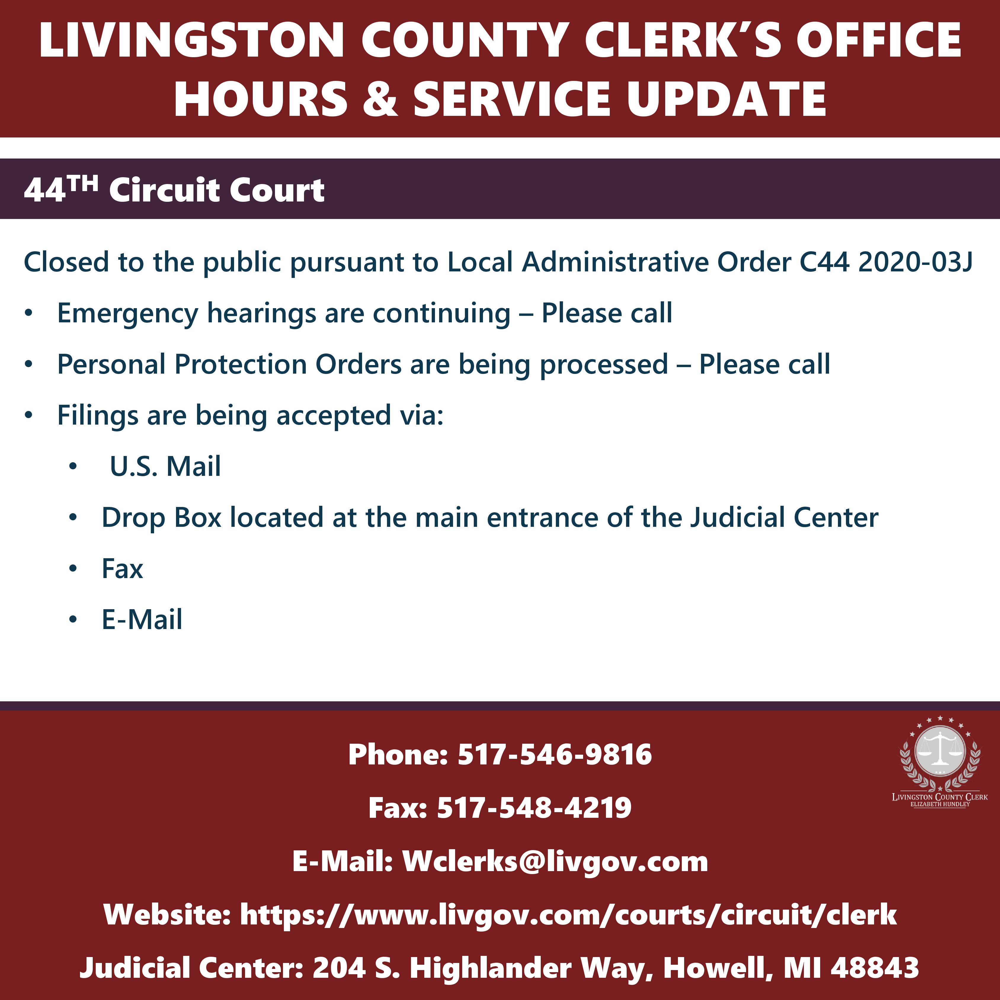 WHMI  Local News : Livingston County Clerk's Office Issues  Hours/Services Update