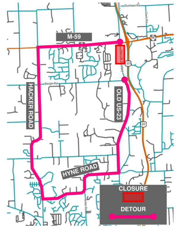 Nightly Closures for Old US 23 Reconstruction