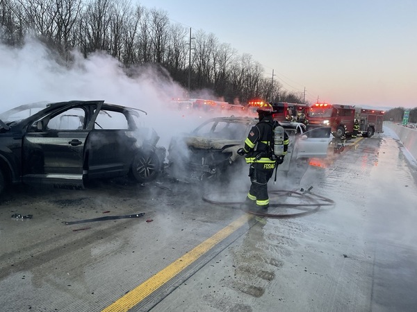 Three-Vehicle Fire Shuts Down I-696