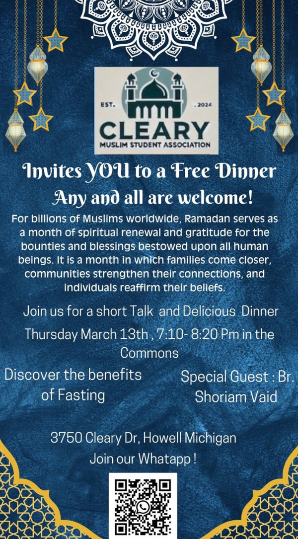 Cleary University Hosting Free Talk and Meal to Celebrate Ramadan This Thursday