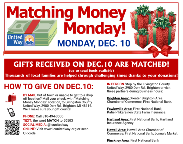 Matching Money Fundraiser Coming This Monday