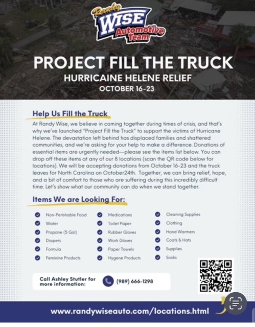 Genesee's Wise Automotive Collecting Items for NC Flood Victims